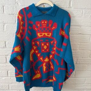 Vibrant Blue and Red Geometric Sweater